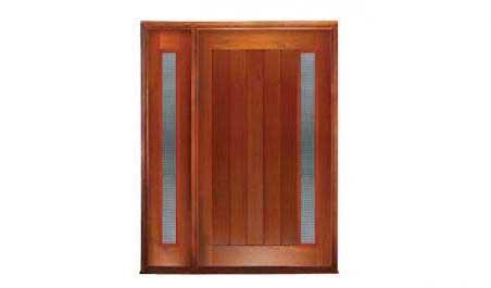 vertical plank glazed pivot with "safebreeze" ventilation: single door + sidelight on left