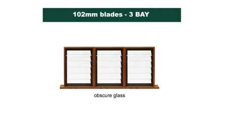 102 mm blades  1736 mm width  NFP frost glass louvre: triple gallery
