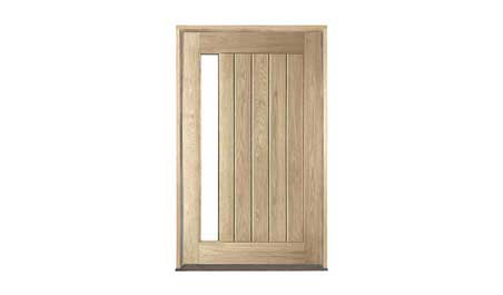 vertical plank glazed oak pivot: door in frame