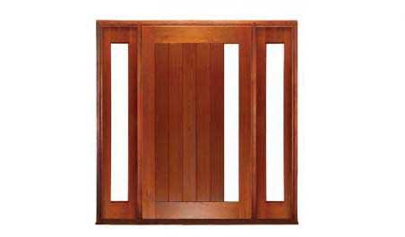 vertical plank glazed pivot: single door +  two sidelights